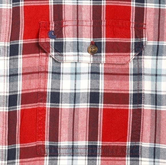 Carhartt Men's Red and Navy Plaid button down short sleeve shirt Size Large - Picture 2 of 5